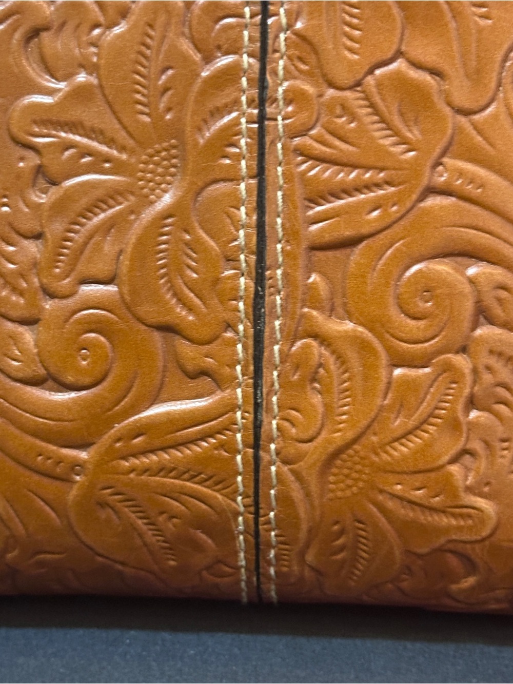 Patricia Nash Tooled Floral Embossed Leather Satchel Purse – Cognac Brown - Picture 3 of 14